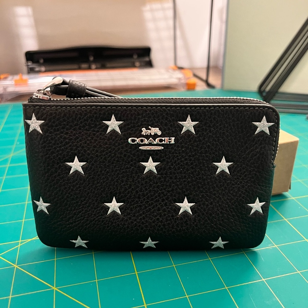 Coach Black & Silver Star-Patterned Wristlet